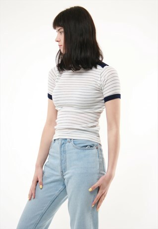 80S VINTAGE STRIPED CROP TOP SHORT SLEEVED JUMPER 488