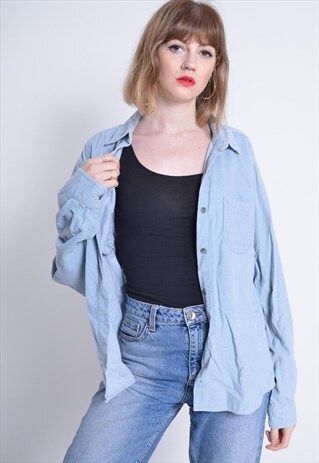 VINTAGE WOOLRICH CORDUROY CORD SHIRT BLUE