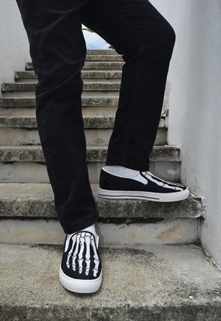 WOMEN'S SKELETON FOOT SLIP-ON SKATEBOARDING SNEAKERS