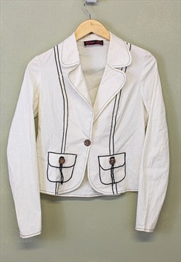 Vintage Y2K Blazer Jacket White Button Up Lightweight