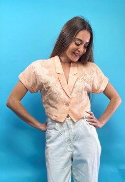 Vintage Peach Embroidered Cropped Blouse