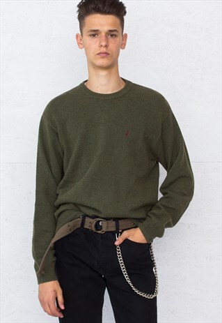 VINTAGE GREEN MARLBORO ROUND NECK KNIT JUMPER