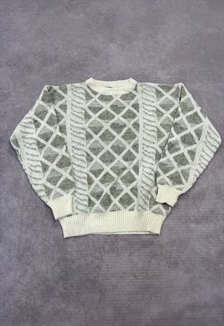 VINTAGE KNITTED JUMPER ABSTRACT PATTERNED KNIT SWEATER