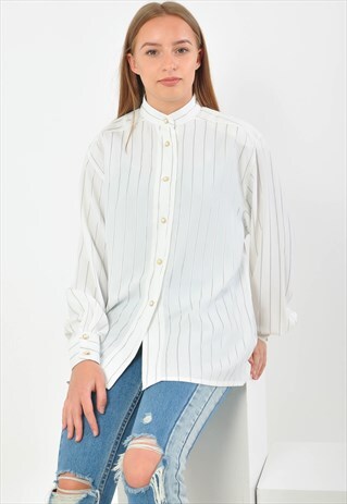 VINTAGE 80S STRIPED BLOUSE IN WHITE