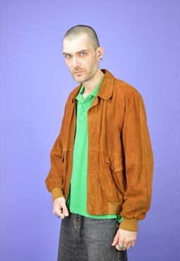 Vintage brown classic 80's suede leather bomber jacket