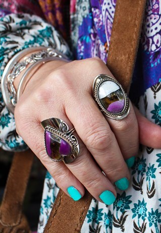 ADJUSTABLE AMETHYST OVAL MORANO GLASS RING