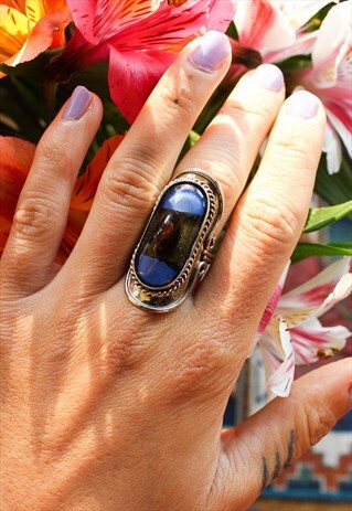 ADJUSTABLE BLUE BOHO GLASS RING
