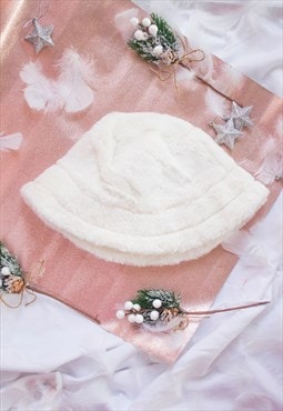 Ivory White Fluffy Bucket Hat