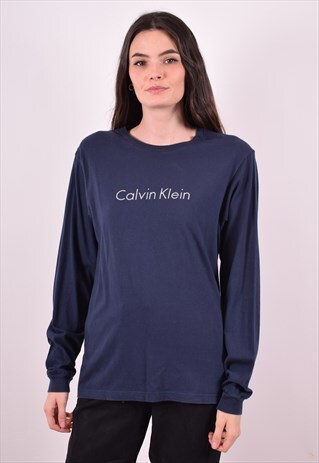 CALVIN KLEIN WOMENS VINTAGE TOP LONG SLEEVE SMALL BLUE 90S