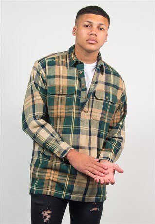 VINTAGE CHECKED QUARTER BUTTON UP SHIRT FLANNEL