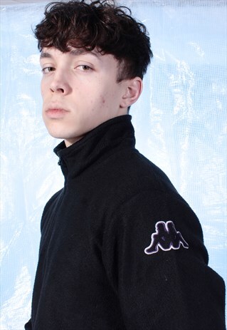 VINTAGE KAPPA BLACK EMBROIDERED FLEECE JUMPER