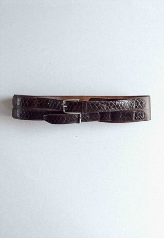 Vintage Y2k Double Buckle Brown Leather Broad Belt