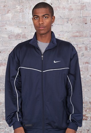 VINTAGE NIKE SPELL OUT LOGO TRACK TOP JACKET BLUE