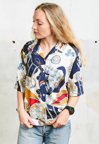 VINTAGE 90S NAUTICAL PATTERNED SHIRT