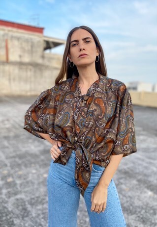 VINTAGE 70S PAISLEY TIE COLLAR BLOUSE