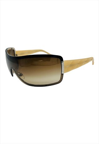 CHANEL SUNGLASSES OVERSIZED SHIELD RIMLESS BROWN VINTAGE SKI
