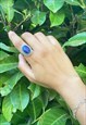 BLUE LAPIS LAZULI GEMSTONE OVAL RING IN STERLING SILVER 925