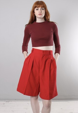 VINTAGE 80S RED WOVEN CULOTTE MIDI SHORTS
