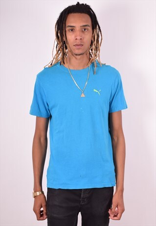 PUMA MENS VINTAGE T-SHIRT TOP MEDIUM BLUE 90S