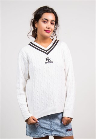 VINTAGE 90'S WHITE RALPH LAUREN CABLE KNIT JUMPER