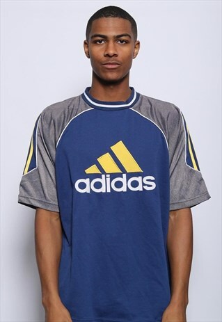 VINTAGE ADIDAS BIG LOGO SPORTS T-SHIRT BLUE