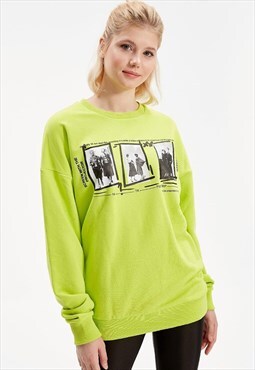 Neon Printed Oversize Green Sweatshirt