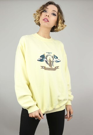 VINTAGE 90S OVERSIZED YELLOW EMBROIDERED GOLF SWEATER