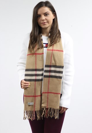 VINTAGE CASHMERE CHECKED SCARF BEIGE-AS184