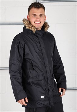 Vintage Helly Hansen Parka Coat in Black Rain Jacket XL