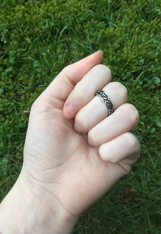 WOMENS BOHO AZTEC CHAIN PATTERNED SILVER COLOUR MIDI RING