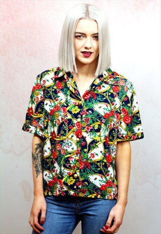 1980S VINTAGE FLORAL GARDEN BUTTON UP BLOUSE