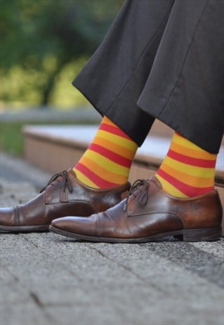 COLORFUL SOCKS WITH ORANGE YELLOW STRIPES FOR SUIT