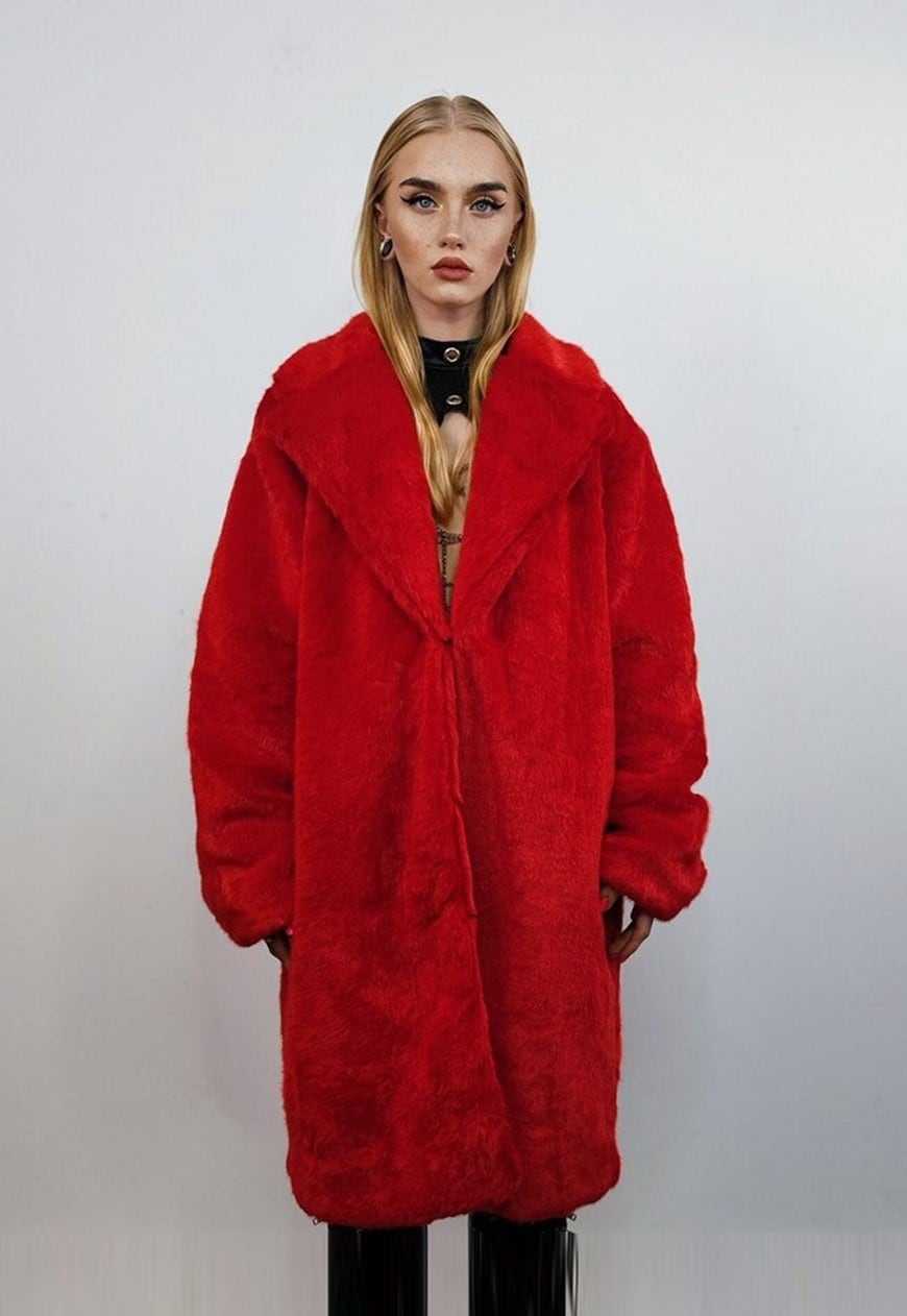 Asos red cheap fur coat