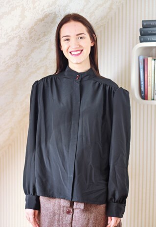 BLACK LONG SLEEVE SHIRT WITH EXAGGERATED SHOULDERS