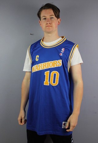 VINTAGE CHAMPION WARRIORS BASKETBALL JERSEY IN BLUE WITH EMB