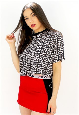 90'S RETRO BLACK & WHITE SPELL-OUT LOGO CROP TOP