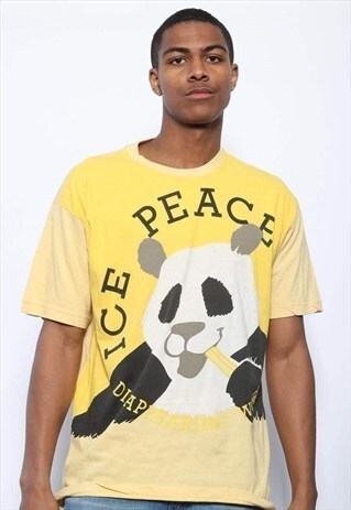 VINTAGE ICEBERG PANDA PRINT T-SHIRT YELLOW