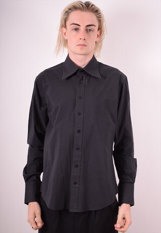 YVES SAINT LAURENT MENS VINTAGE SHIRT LARGE BLACK 90S