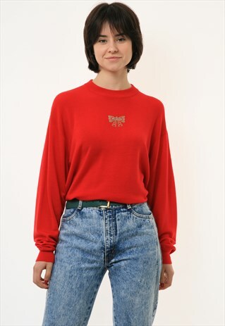 VINTAGE LAMBSWOOL RED OVERSIZED JUMPER SWEATER 2896