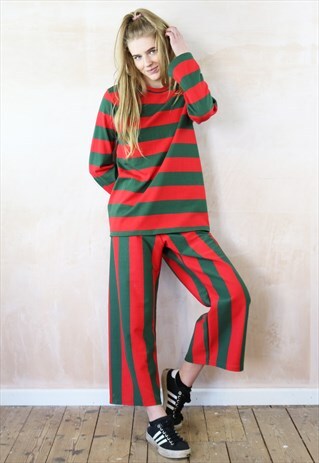 RED N GREEN QUEEN STRIPED CROP PANTS & JUMPER CO-ORDINATES