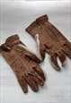 RETRO 70S CROCHET AND LETAHER DRIVING MITTENS - S - M