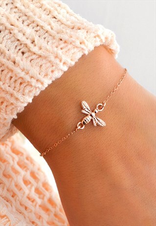 SUMMER ROSEGOLD CHAIN TINY HONEY BEE CHARM BRACELET JEWELRY