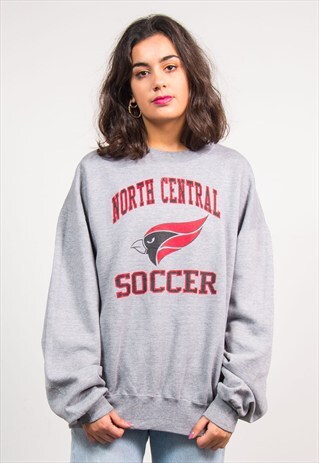 VINTAGE 90'S GREY NORTH CENTRAL USA COLLEGE SWEATSHIRT