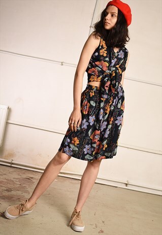 90'S RETRO FLORAL & SLOGAN PRINT FESTIVAL CO-ORD TWO PIECE