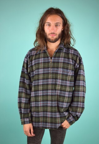 VINTAGE 90'S CHECKED 1/4 ZIP SHIRT