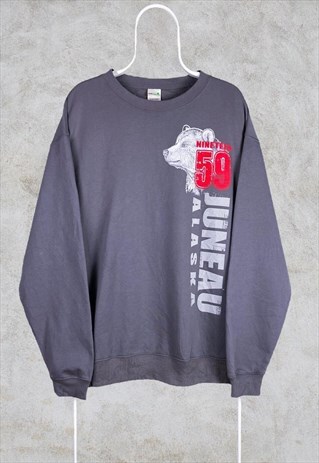 VINTAGE GREY SWEATSHIRT JUNEAU ALASKA GRAPHIC ORGANIC COTTON