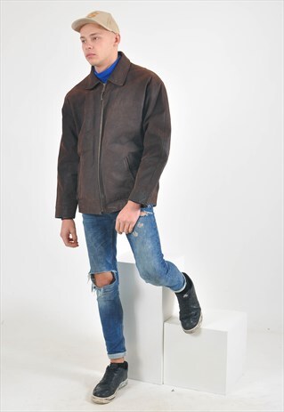 VINTAGE LINED SUEDE LEATHER JACKET IN BROWN