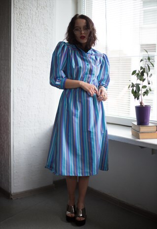 VINTAGE 80'S MULTICOLOR STRIPED DRESS