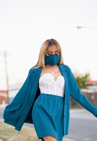 AEGEAN BLUE KNIT BLAZER SKIRT SET