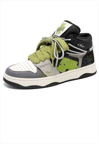 DENIM HIGH TOPS CHUNKY SOLE TRAINERS SKATER SHOES IN GREEN